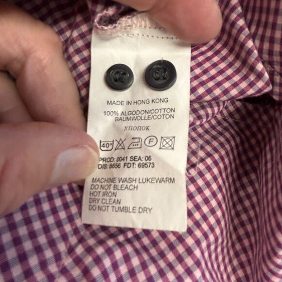 Boss Hugo Boss Pink Blue Purple Mini Check LS Classic Dress Shirt Sz 15.5 34/35 - Picture 6 of 11